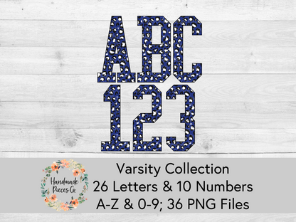 Leopard, Blue - Alpha and Number Set, Varsity Collection - Digital Download