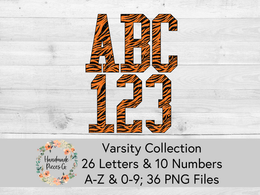 Tiger, Orange and Black - Alpha and Number Set, Varsity Collection - Digital Download