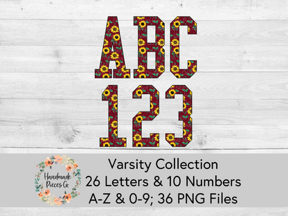 Sunflower, Burgundy - Alpha and Number Set, Varsity Collection - Digital Download