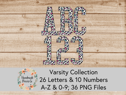 Leopard, Spring Pastel - Alpha and Number Set, Varsity Collection - Digital Download