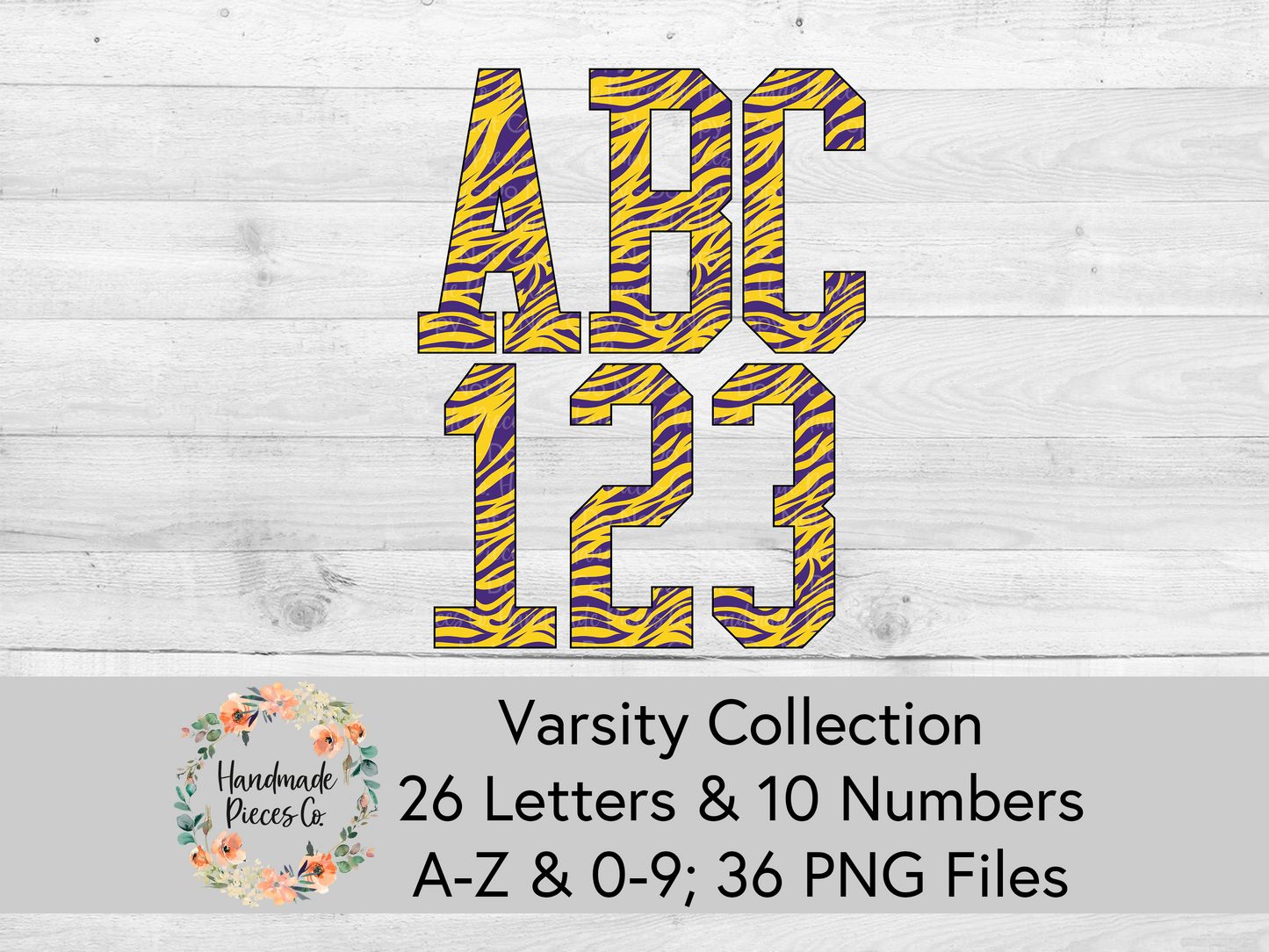 Tiger, Purple and Yellow - Alpha and Number Set, Varsity Collection - Digital Download