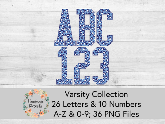 Leopard, Blue (Two Tone) - Alpha and Number Set, Varsity Collection - Digital Download