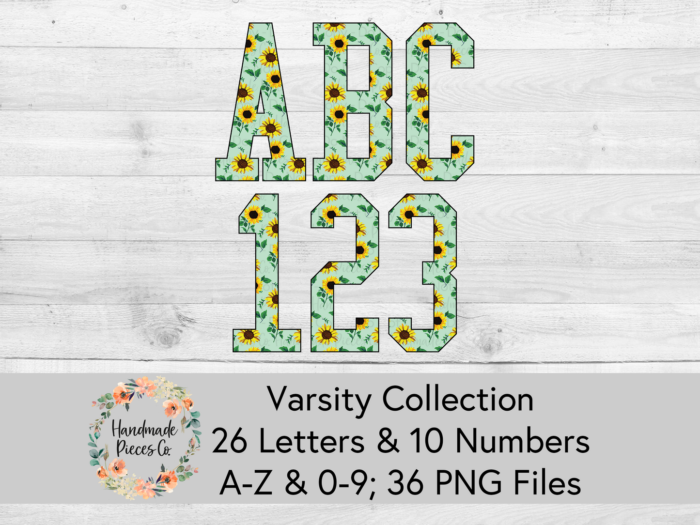 Sunflower, Mint - Alpha and Number Set, Varsity Collection - Digital Download