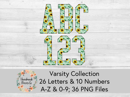 Sunflower, Mint - Alpha and Number Set, Varsity Collection - Digital Download