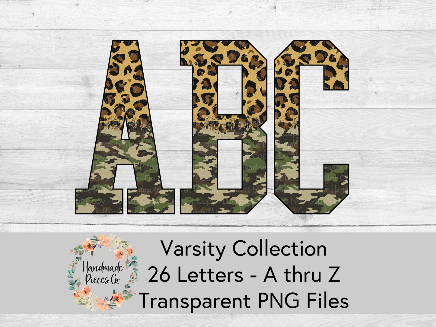 Leopard Camo Split - Alpha and Number Set, Varsity Collection - Digital Download