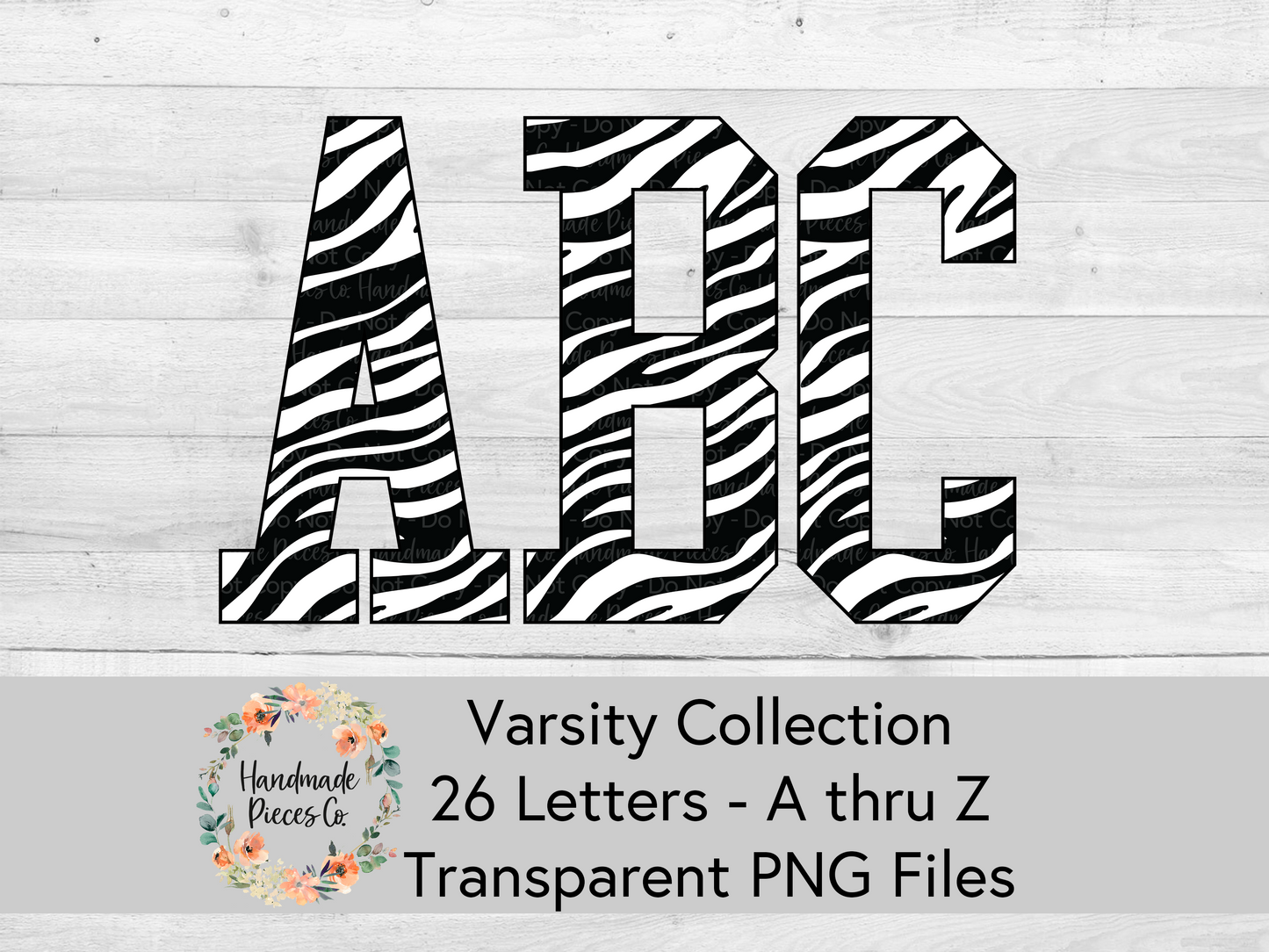 Zebra, White and Black -Alpha and Number Set, Varsity Collection - Digital Download