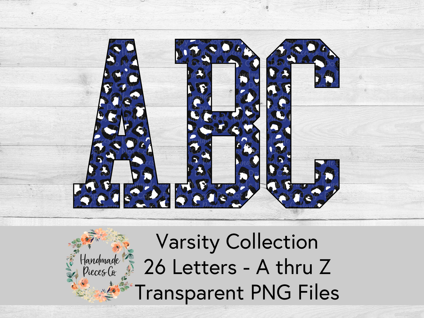 Leopard, Blue - Alpha and Number Set, Varsity Collection - Digital Download