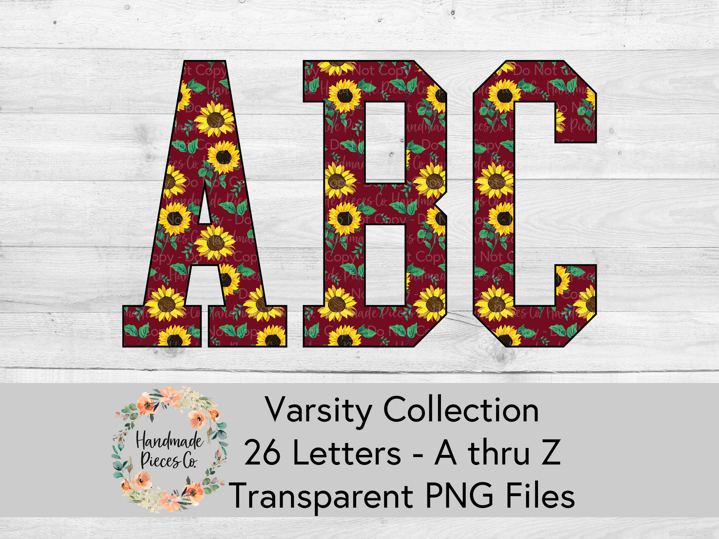 Sunflower, Burgundy - Alpha and Number Set, Varsity Collection - Digital Download