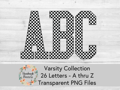 Checkboard, Black - Alpha and Number Set, Varsity Collection - Digital Download