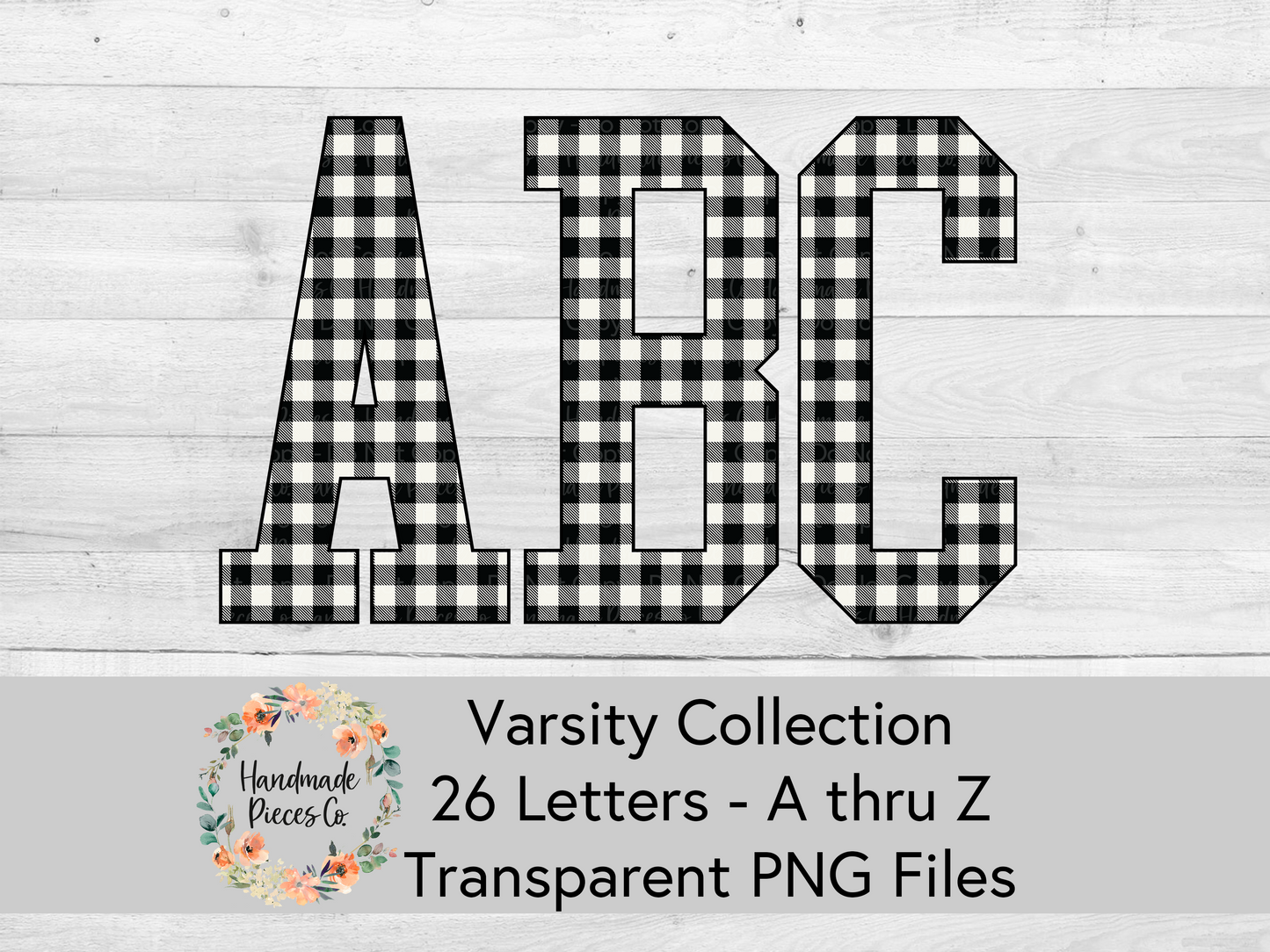 Buffalo Plaid, Black and White - Alpha and Number Set, Varsity Collection - Digital Download