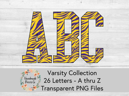 Tiger, Purple and Yellow - Alpha and Number Set, Varsity Collection - Digital Download