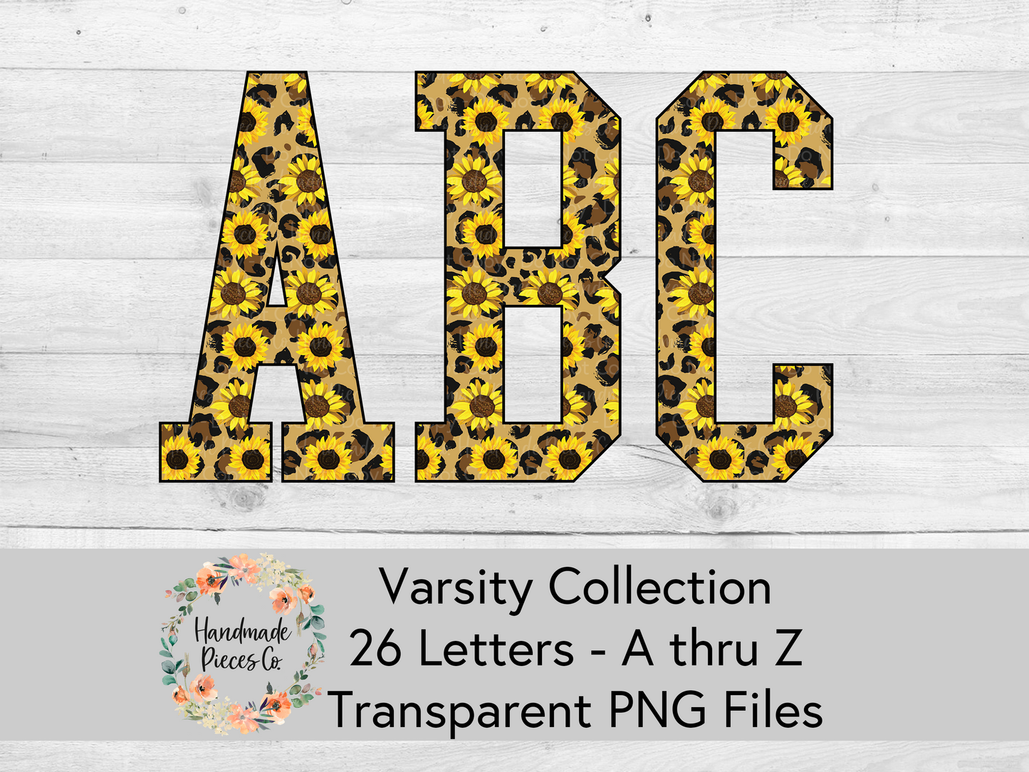 Leopard and Sunflower - Alpha and Number Set, Varsity Collection - Digital Download