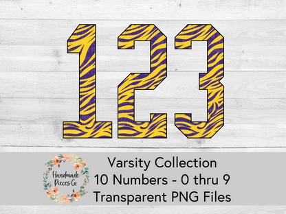 Tiger, Purple and Yellow - Alpha and Number Set, Varsity Collection - Digital Download