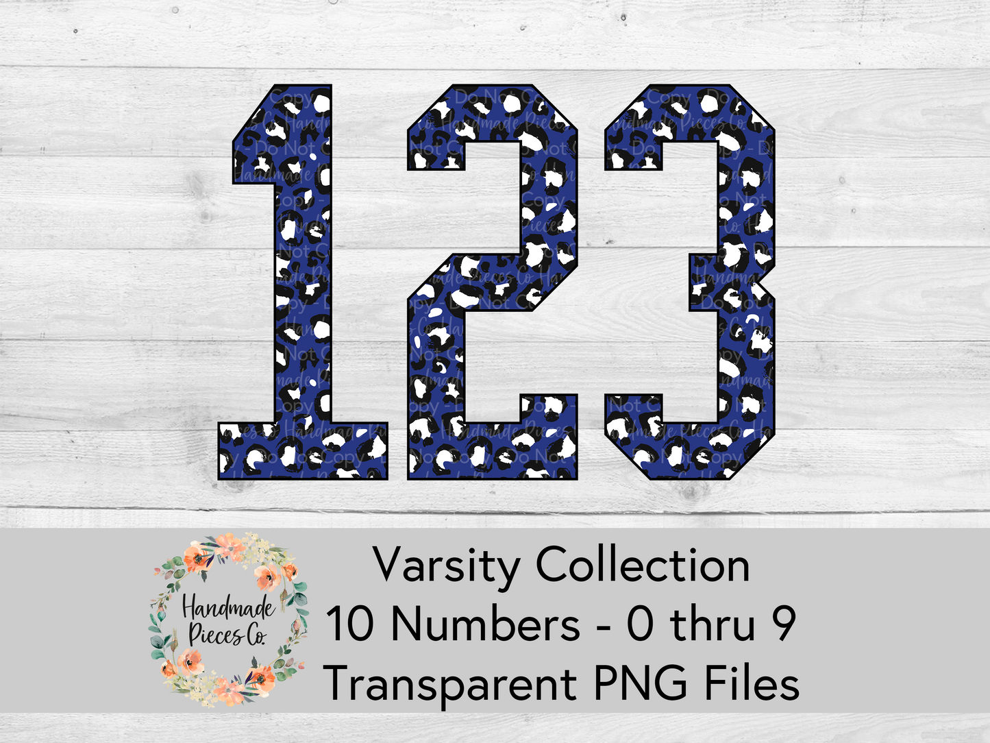 Leopard, Blue - Alpha and Number Set, Varsity Collection - Digital Download