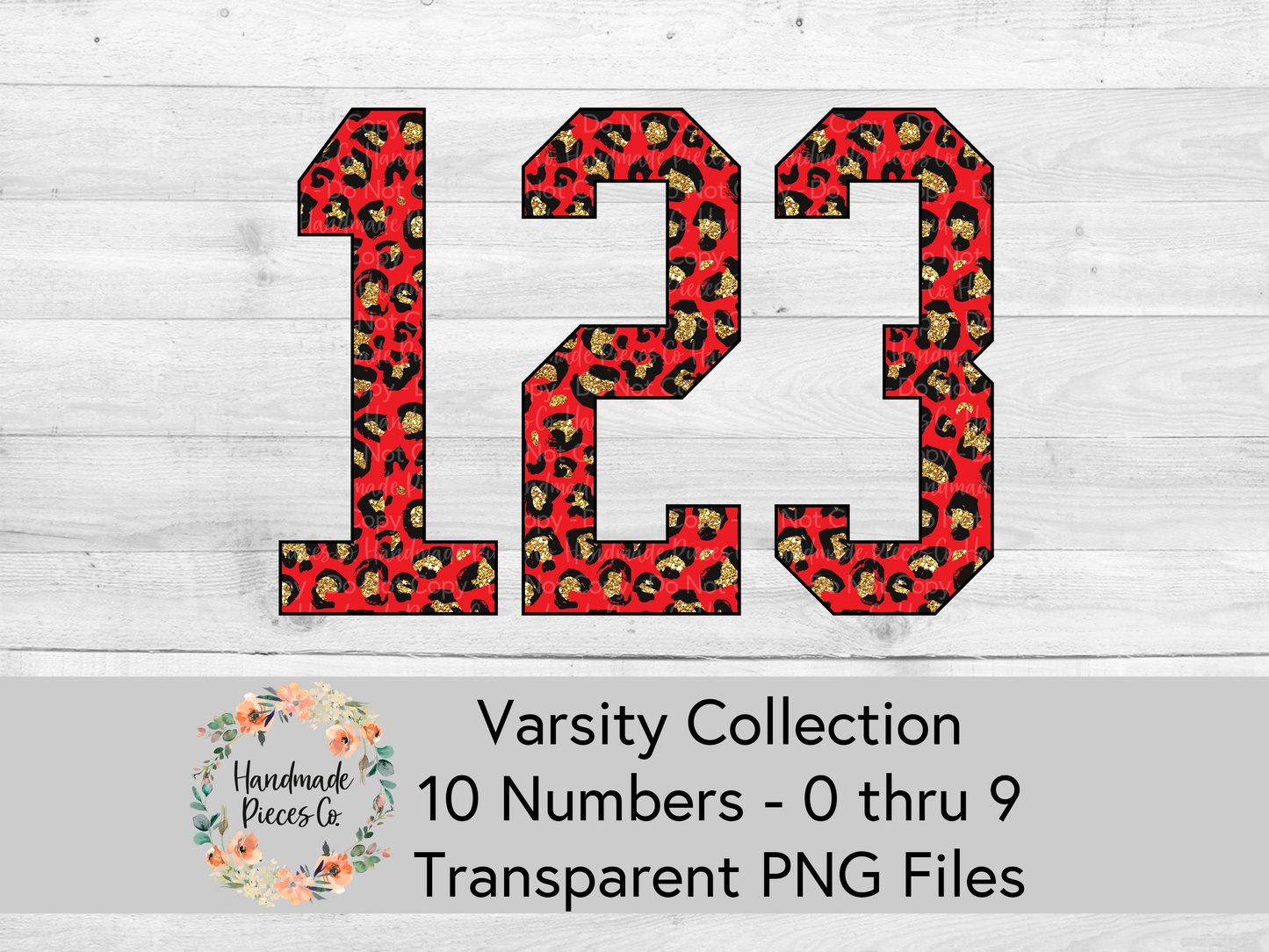 Leopard, Red and Gold Glitter - Alpha and Number Set, Varsity Collection - Digital Download