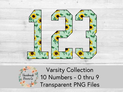 Sunflower, Mint - Alpha and Number Set, Varsity Collection - Digital Download