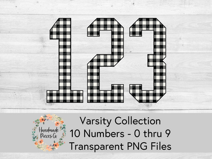 Buffalo Plaid, Black and White - Alpha and Number Set, Varsity Collection - Digital Download