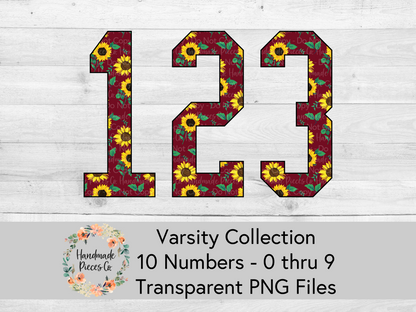 Sunflower, Burgundy - Alpha and Number Set, Varsity Collection - Digital Download