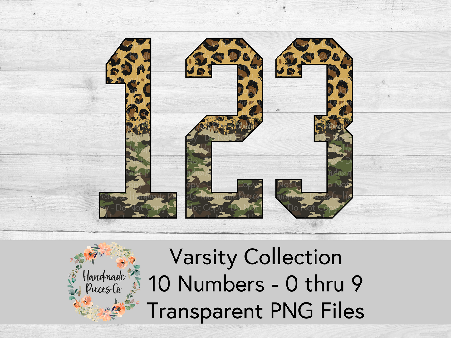 Leopard Camo Split - Alpha and Number Set, Varsity Collection - Digital Download