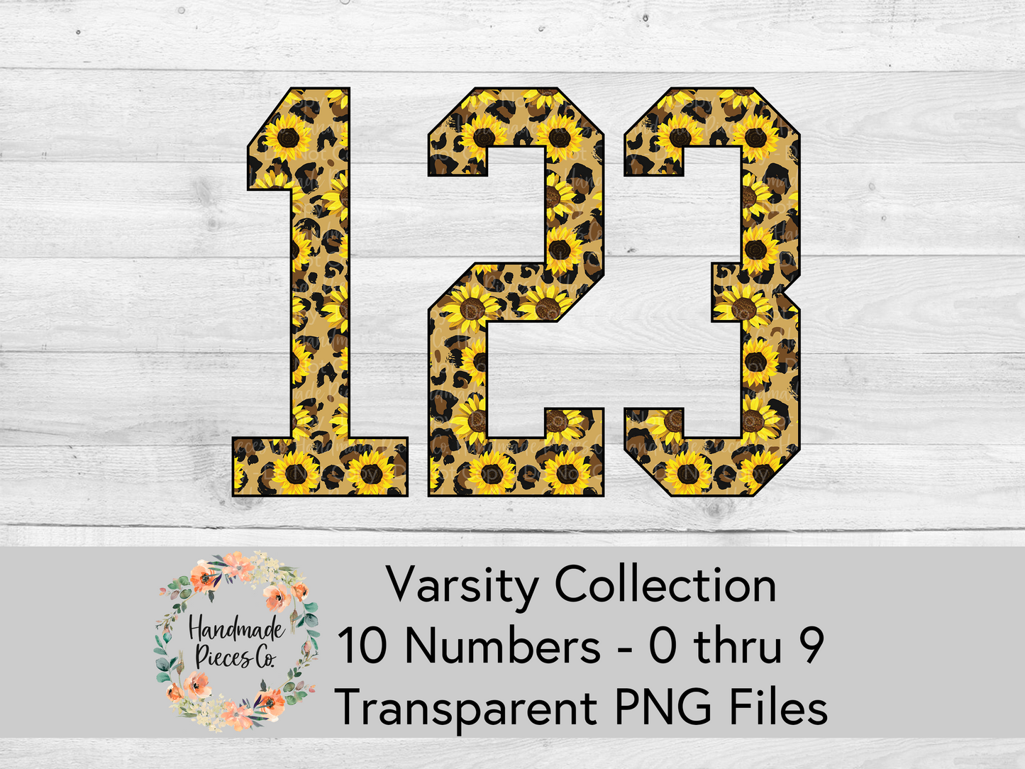 Leopard and Sunflower - Alpha and Number Set, Varsity Collection - Digital Download