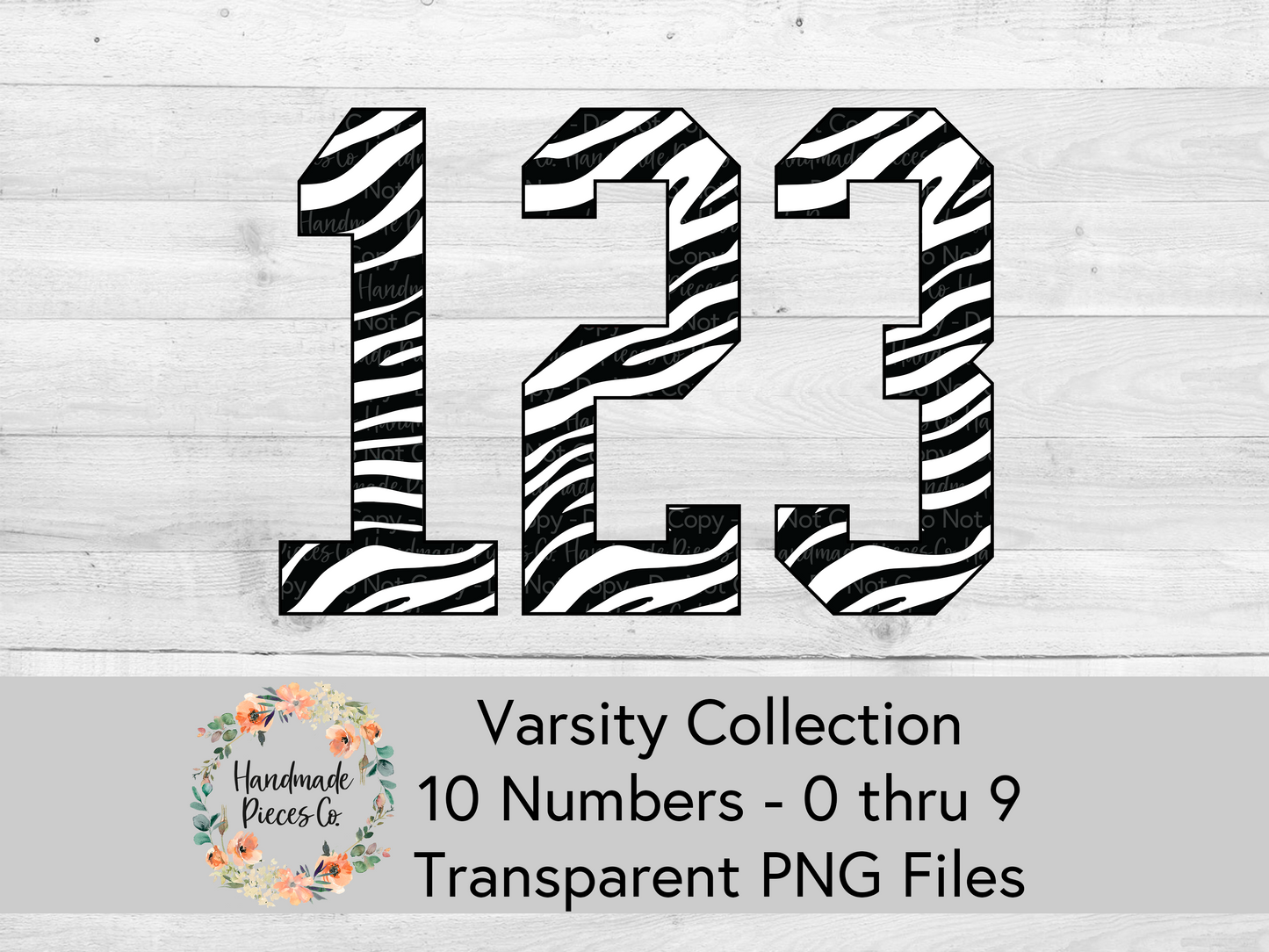 Zebra, White and Black -Alpha and Number Set, Varsity Collection - Digital Download