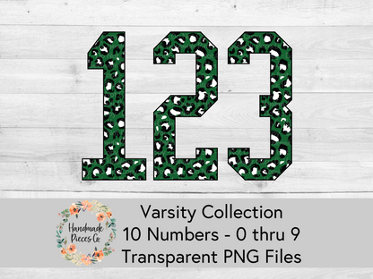 Leopard, Green - Alpha and Number Set, Varsity Collection - Digital Download