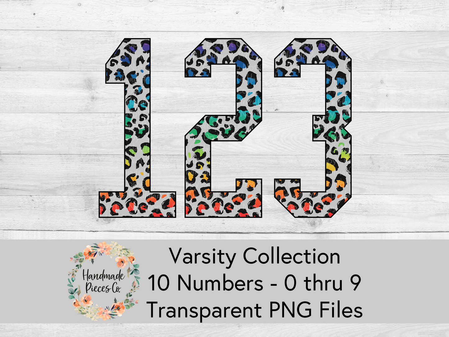 Leopard, Rainbow - Alpha and Number Set, Varsity Collection - Digital Download