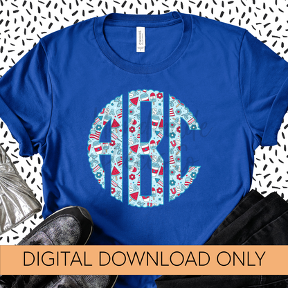 Patriotic College, Light Blue Background Monogram - Multiple Styles - Digital Download