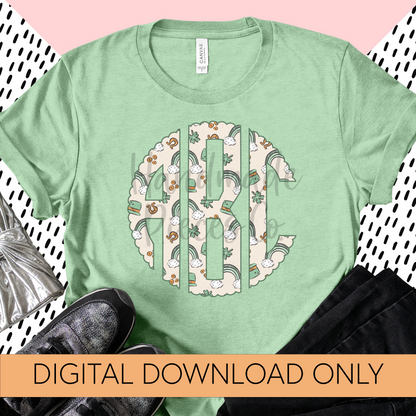 St. Patrick's Day Monogram, Green Rainbows - Multiple Styles - Digital Download