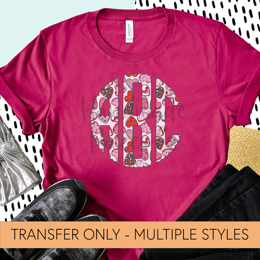 Retro Hearts Monogram - Sublimation or HTV Transfer