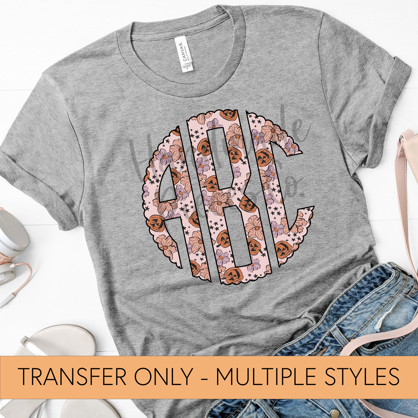 Pumpkin Florals Monogram - Sublimation or HTV Transfer