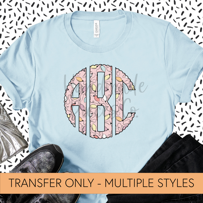 Christmas Lights, Pink Monogram - Sublimation or HTV Transfer