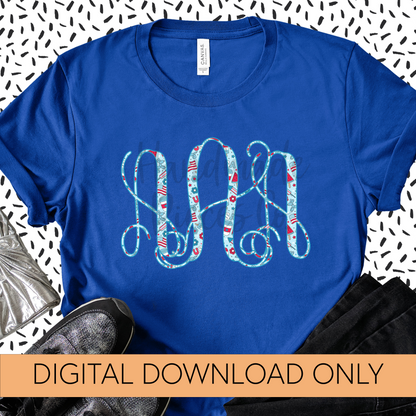 Patriotic College, Light Blue Background Monogram - Multiple Styles - Digital Download