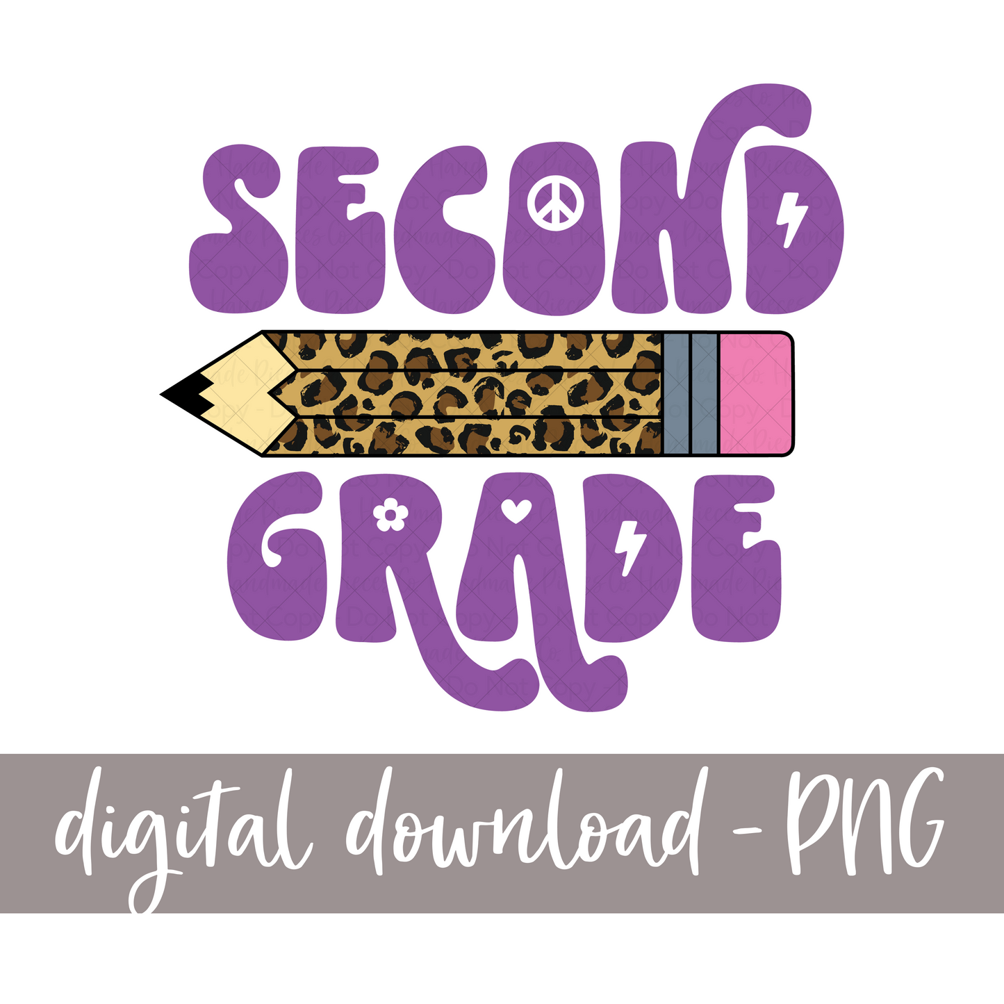 Second Grade, Pencil - Leopard (Retro Font)