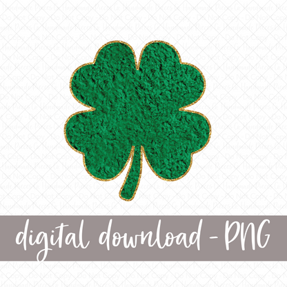 Shamrock, Chenille - Green with Gold Outline - Digital Download