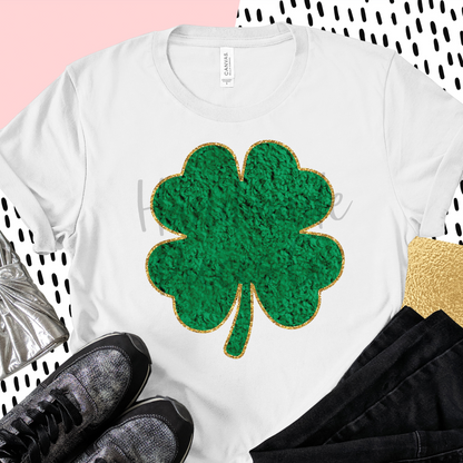 Shamrock, Chenille - Green with Gold Outline - Digital Download