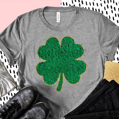 Shamrock, Chenille - Green with Gold Outline - Digital Download