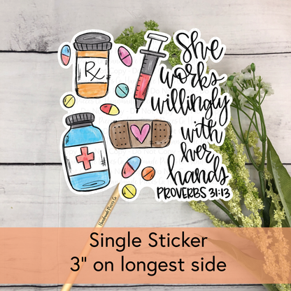 Pharmacist, She Works Willingly - Vinyl Sticker