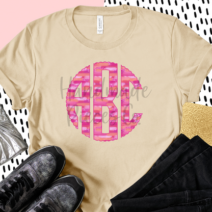 Pink Brushstrokes Monogram - Sublimation or HTV Transfer