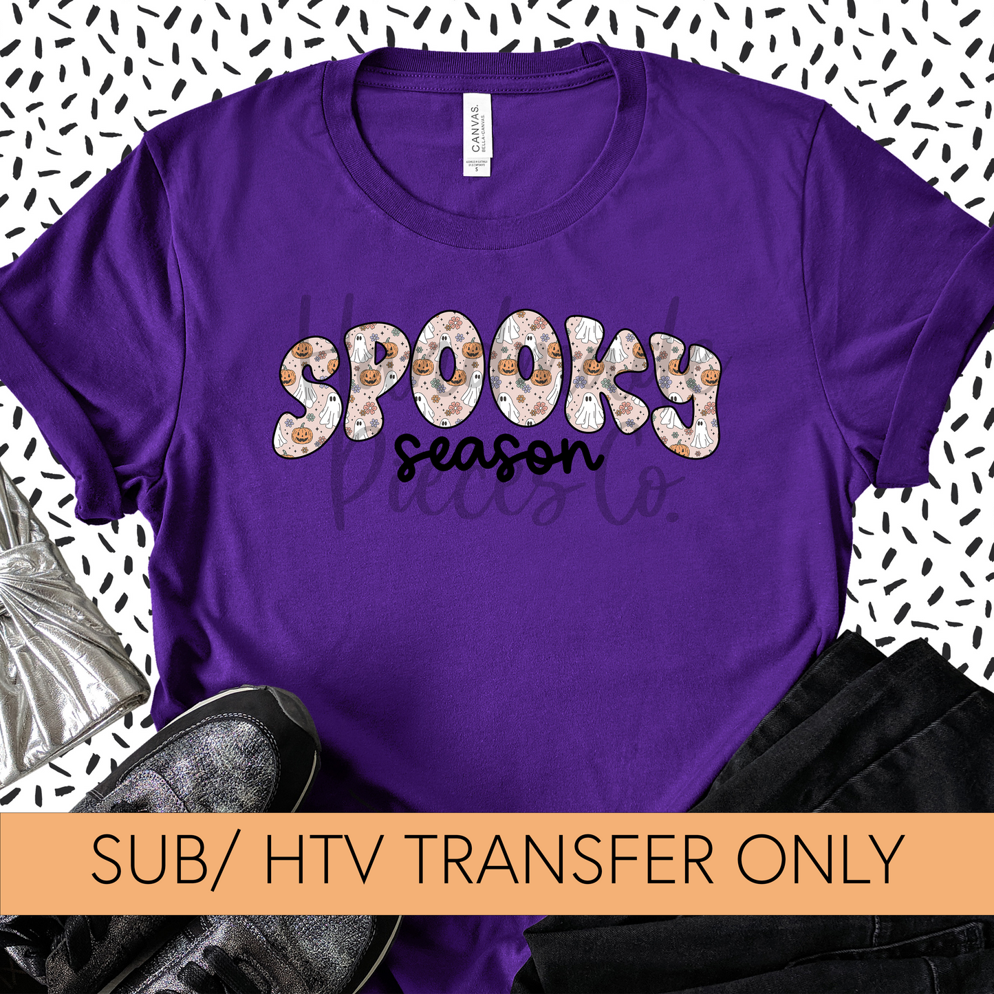 Spooky Season, Ghosts and Pumpkin Background - Sublimation or HTV Transfer