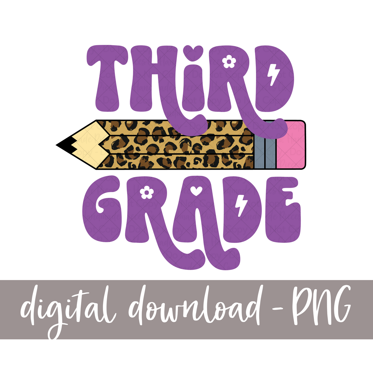 Third Grade, Pencil - Leopard (Retro Font)