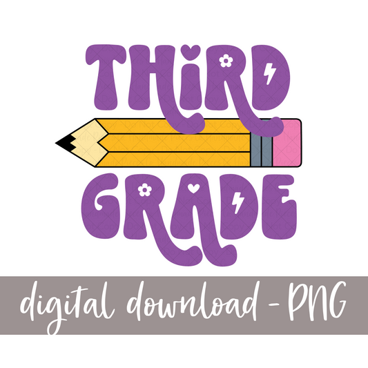 Third Grade, Pencil - (Retro Font)