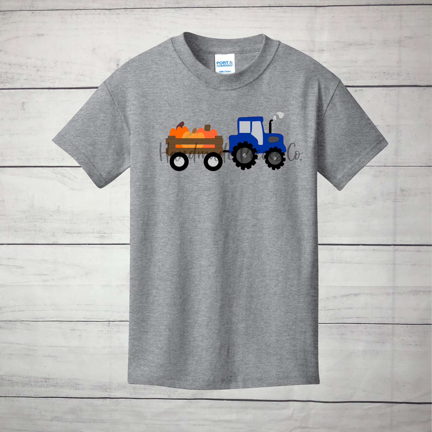 Pumpkin Tractor, Blue Graphic Shirt