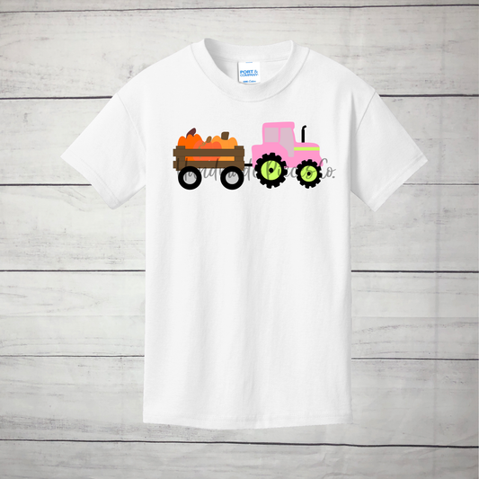 Pumpkin Tractor, Pink Graphic Shirt