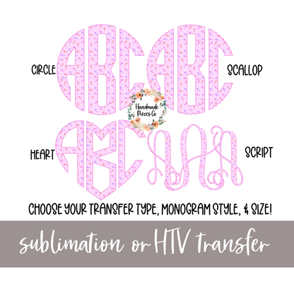 Pink Hearts Monogram - Sublimation or HTV Transfer