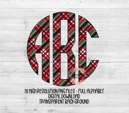 Christmas Monogram, Plaid - Multiple Styles - Digital Download