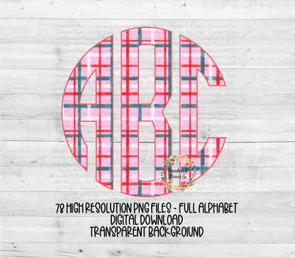 Christmas Monogram, Pink Plaid - Multiple Styles - Digital Download