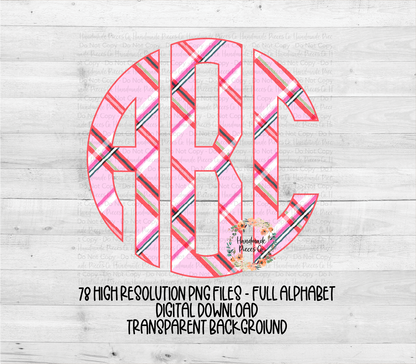 Christmas Monogram, Pink Plaid Diagonal - Multiple Styles - Digital Download