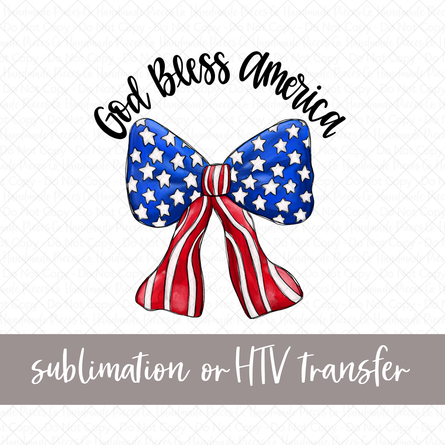 Patriotic Bow, God Bless America, Black Top - Sublimation or HTV Transfer