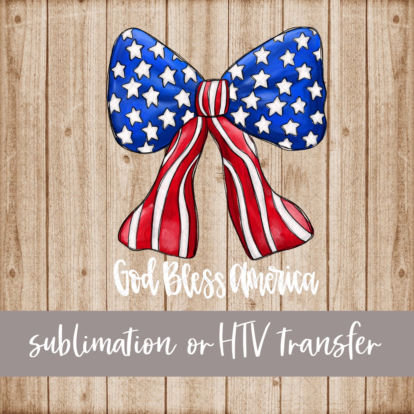 Patriotic Bow, God Bless America, White Bottom - Sublimation or HTV Transfer